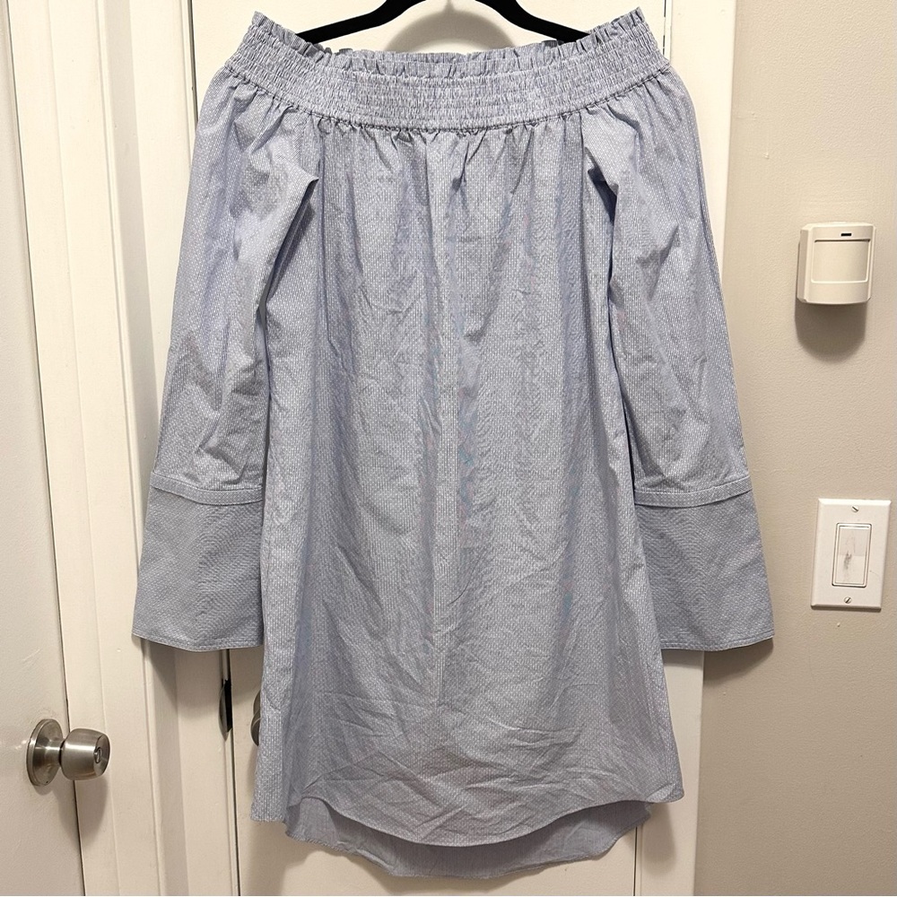Derek Lam 10 Crosby Off Shoulder Long Sleeve Cotton Dress 8 Blue White Striped